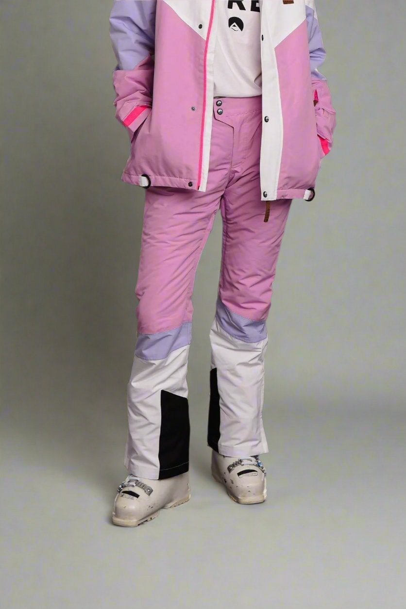 1080 Women's Ski & Snowboard Pant - Pastel Pink, White & Pastel Purple - OOSC Clothing - USA