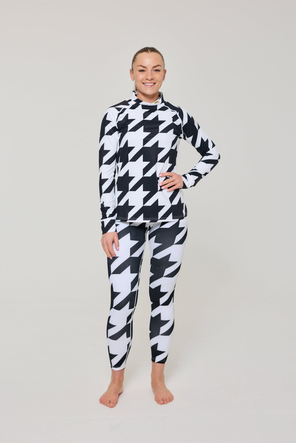 Black & White Houndstooth Women's Baselayer Top - OOSC Clothing - USA