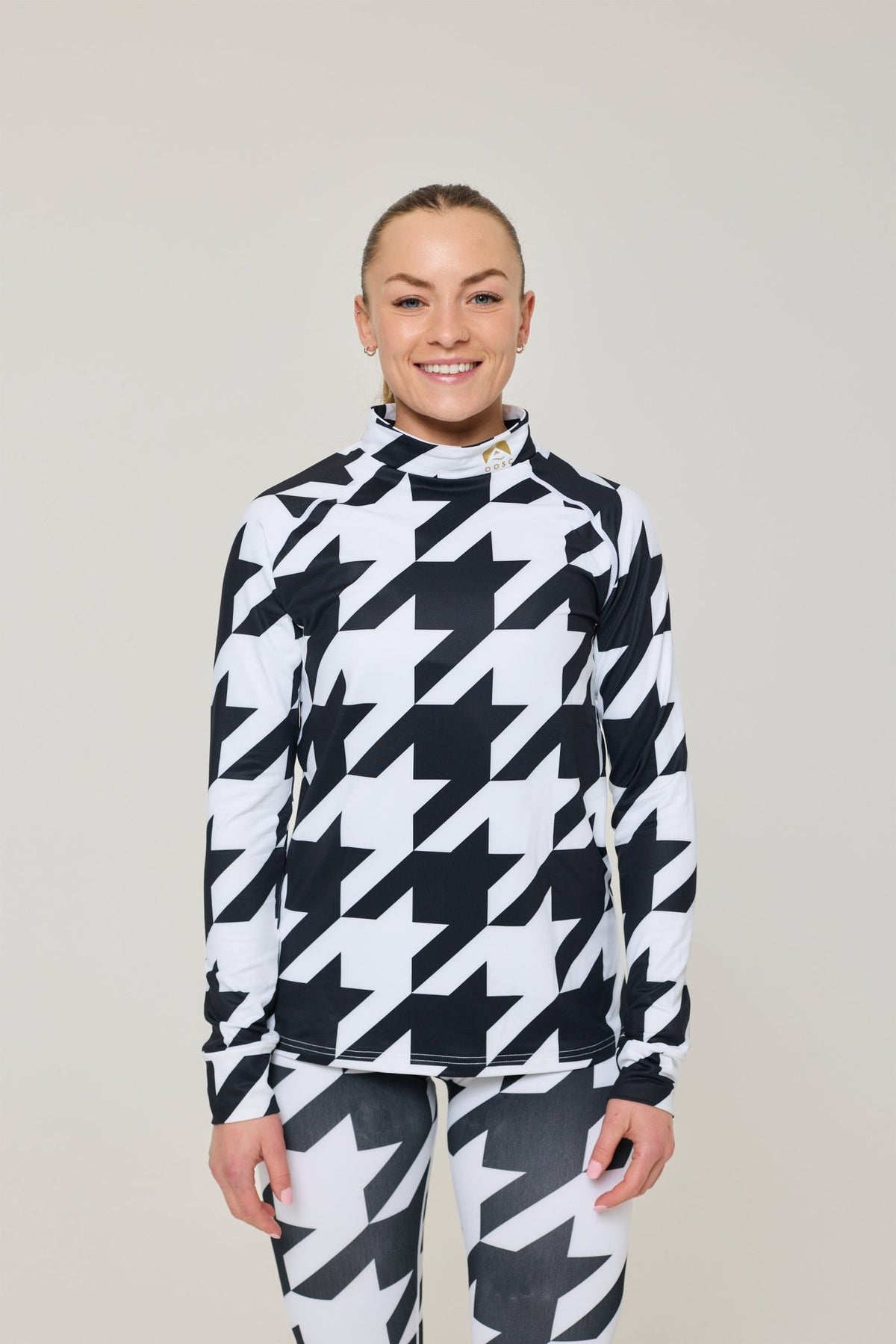 Black & White Houndstooth Women's Baselayer Top - OOSC Clothing - USA