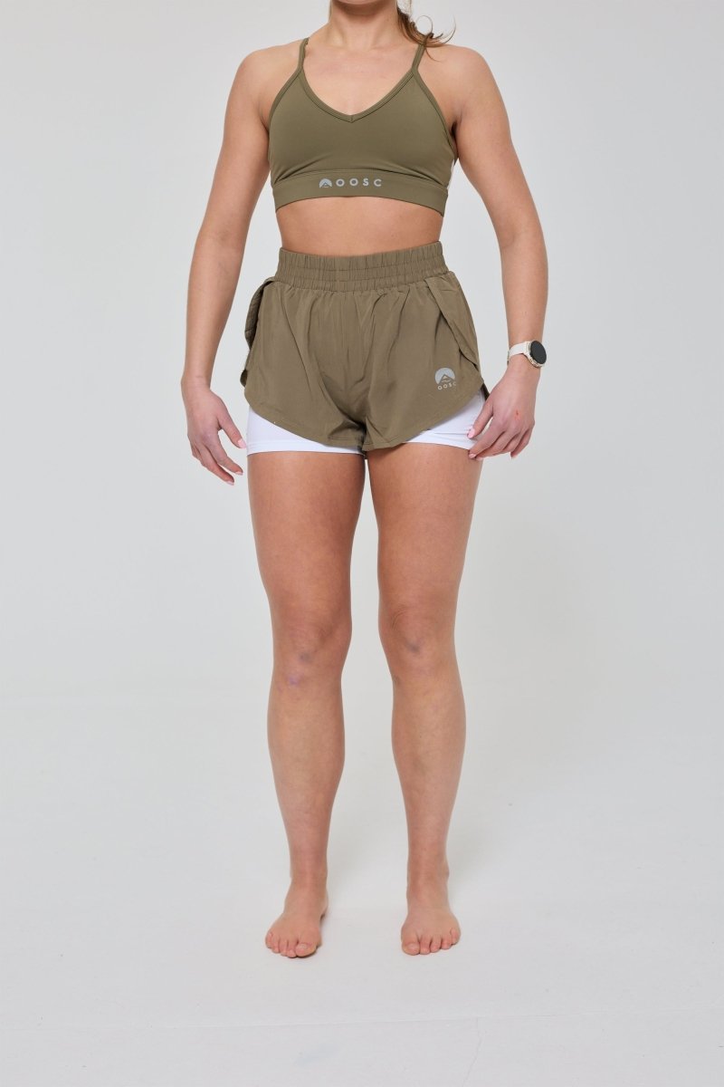 Elite 2 in 1 Running Shorts - Khaki - OOSC Clothing - USA
