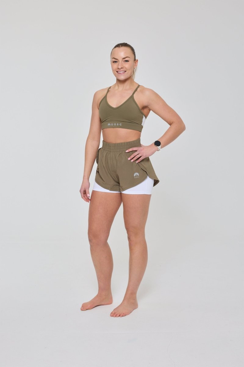 Elite 2 in 1 Running Shorts - Khaki - OOSC Clothing - USA