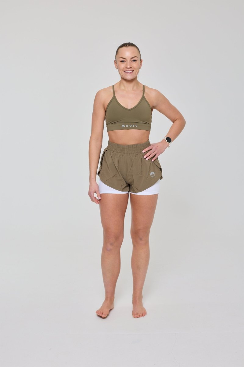 Elite 2 in 1 Running Shorts - Khaki - OOSC Clothing - USA