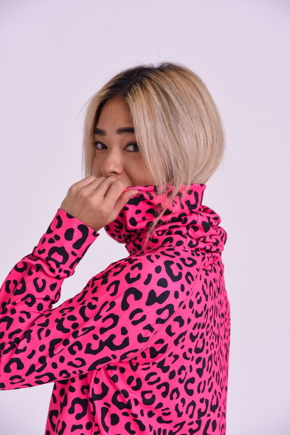 High Neck Baselayer Top - Hotel California Pink Leopard Women's - OOSC Clothing - USA