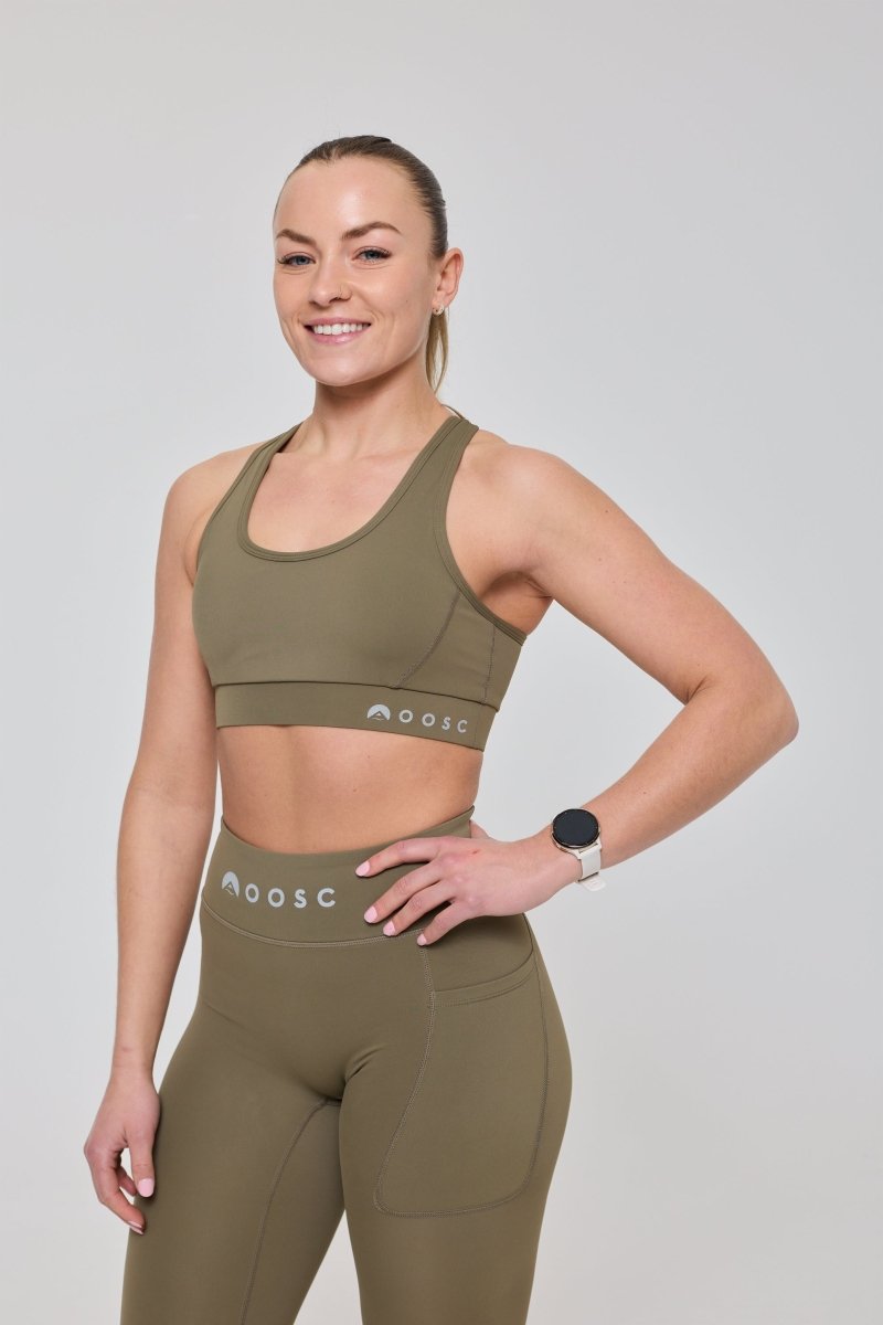 High Support Elite Crossback Sports Bra - Khaki - OOSC Clothing - USA
