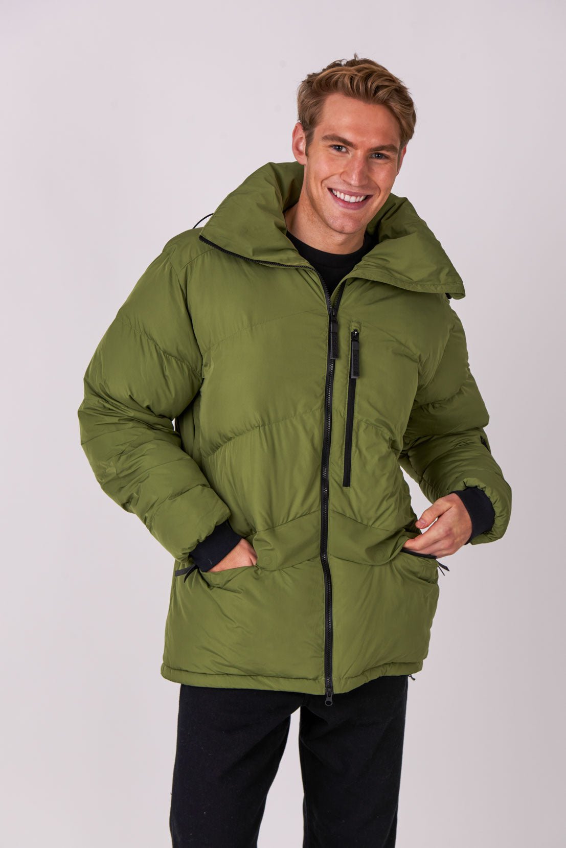 Men's Puffer Jacket Khaki - OOSC Clothing - USA