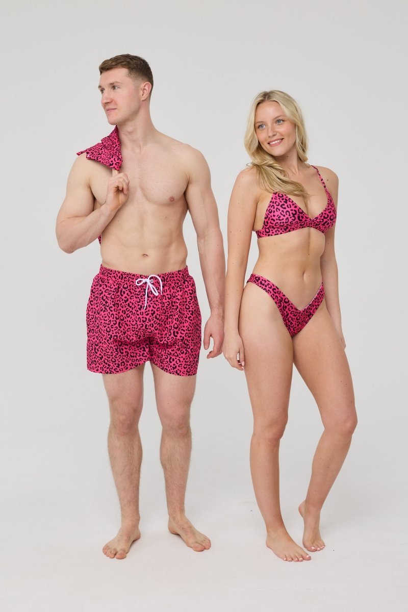 Pink Leopard Men's Swim Shorts - OOSC Clothing - USA