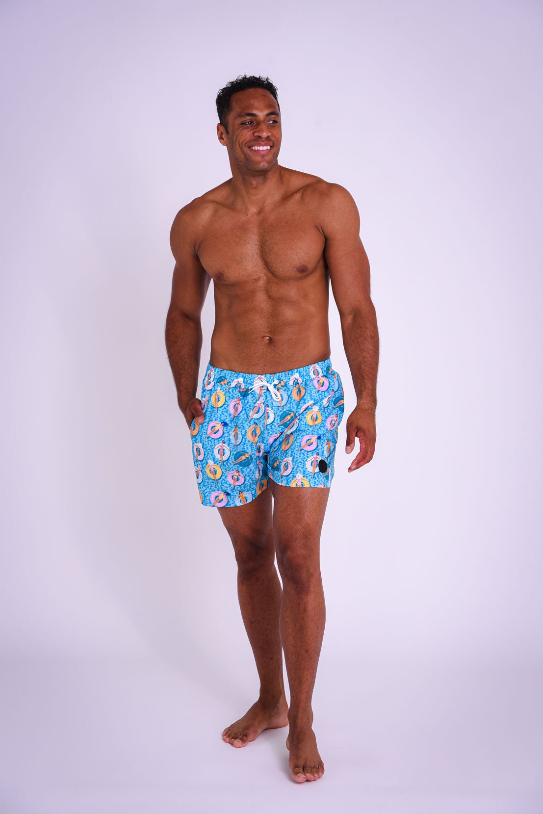 Mens Retro Blue Swim Shorts – OOSC Clothing USA - Main Image