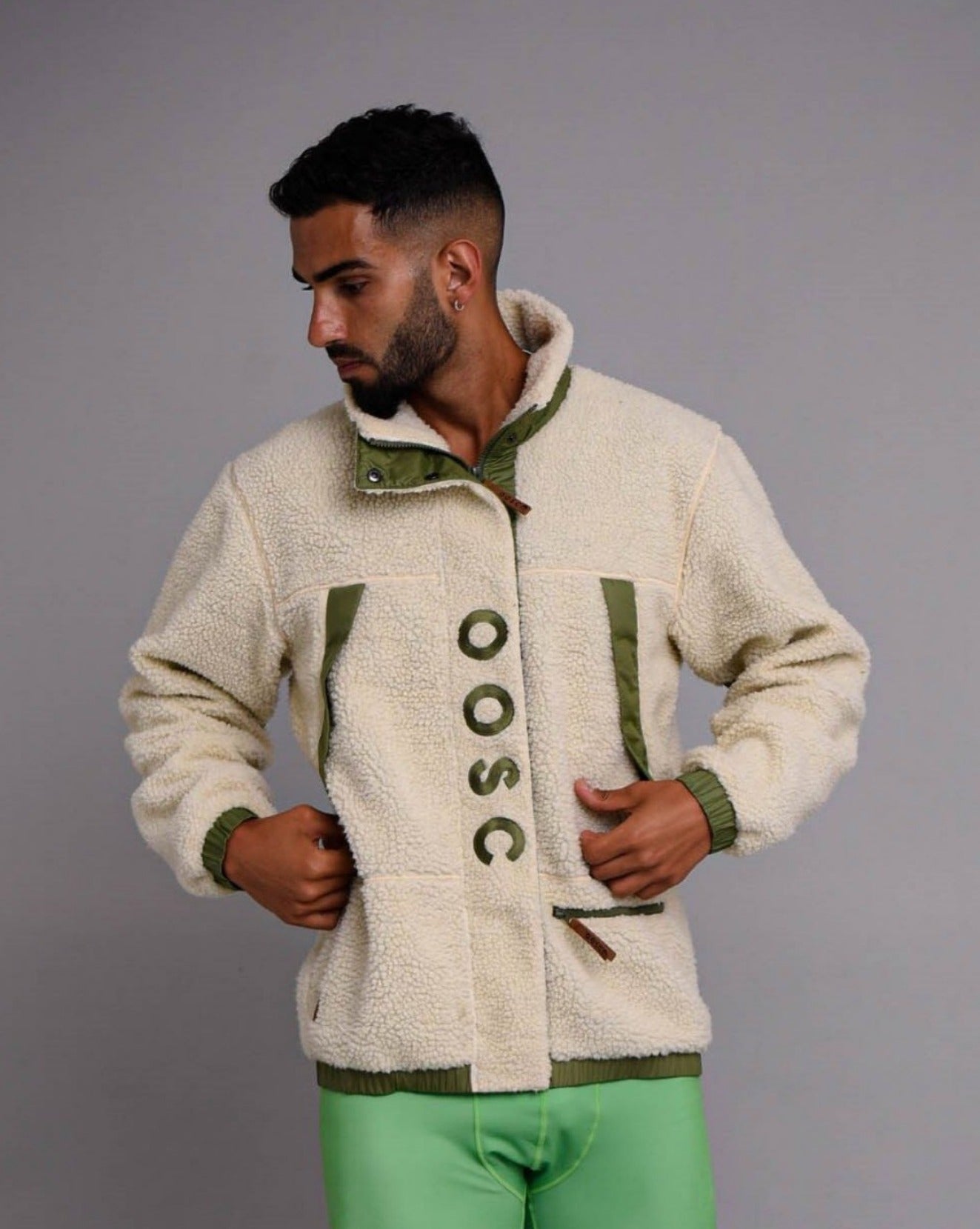 Sherpa Fleece Jacket Cream / Khaki - Men's - OOSC Clothing - USA