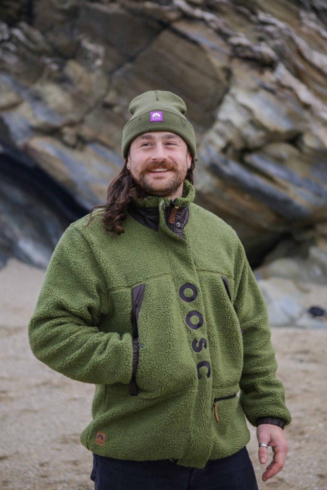 Khaki Green & Black Sherpa Fleece | Unisex - OOSC Clothing – OOSC