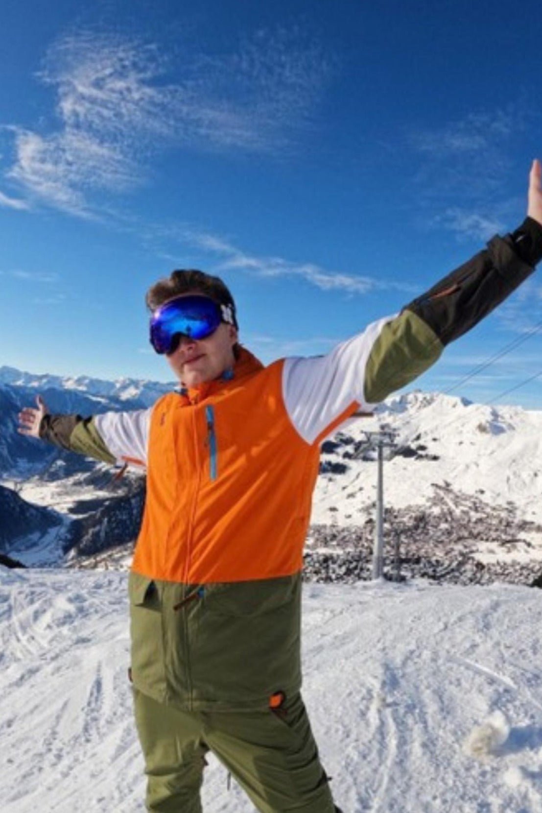 Yeh Man Men's Ski & Snowboard Jacket - Orange, Khaki & White - OOSC Clothing - USA