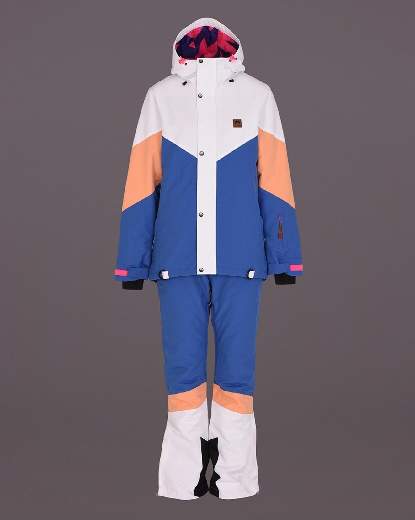 1080 Women's Ski & Snowboard Jacket - Pastel Peach, White & Blue - OOSC Clothing - USA