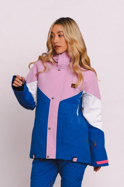 1080 Women's Ski & Snowboard Jacket - Pastel Pink, White & Blue - OOSC Clothing - USA