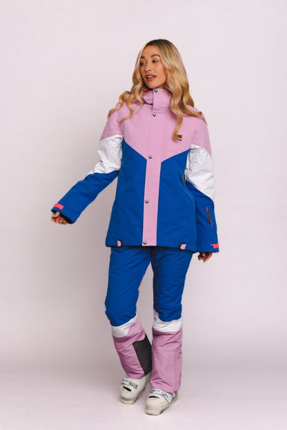 1080 Women's Ski & Snowboard Jacket - Pastel Pink, White & Blue - OOSC Clothing - USA