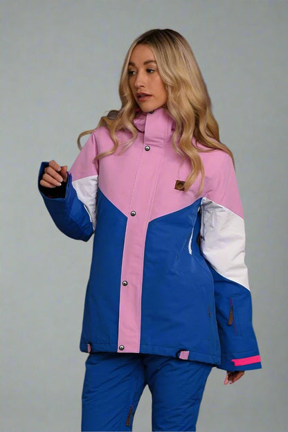 1080 Women's Ski & Snowboard Jacket - Pastel Pink, White & Blue - OOSC Clothing - USA