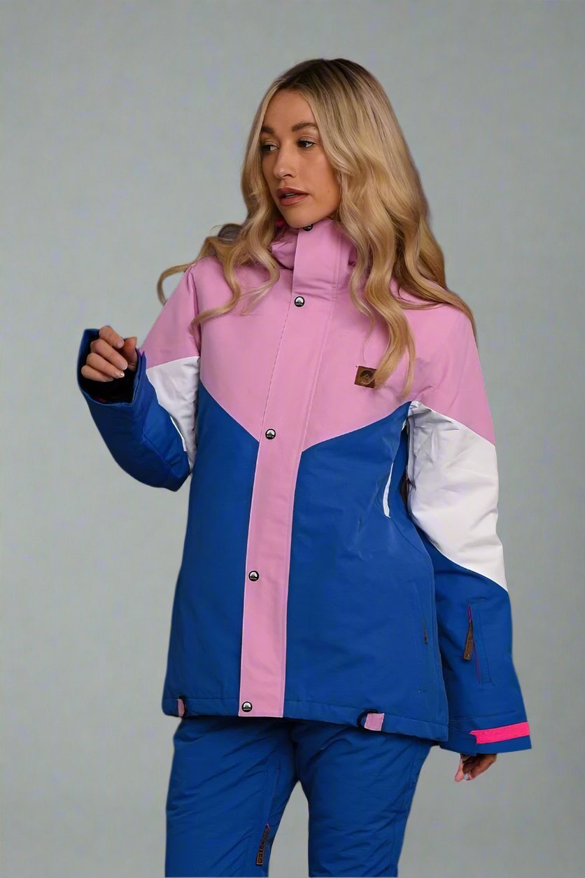 1080 Women's Ski & Snowboard Jacket - Pastel Pink, White & Blue - OOSC Clothing - USA