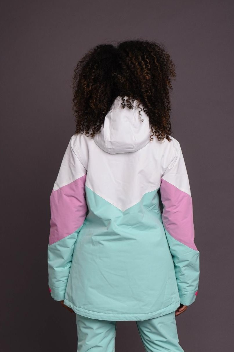 1080 Women's Ski & Snowboard Jacket - Pastel Pink, White & Pastel Mint - OOSC Clothing - USA