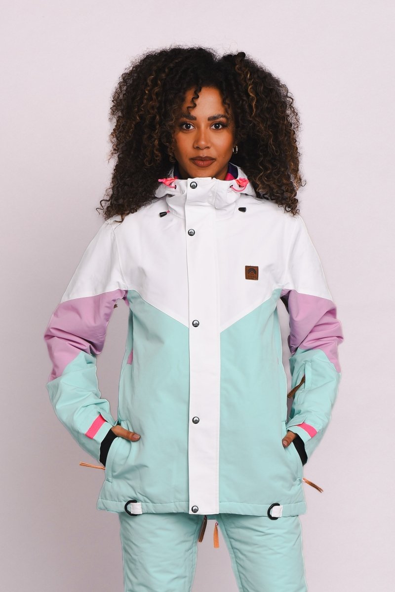 1080 Women's Ski & Snowboard Jacket - Pastel Pink, White & Pastel Mint - OOSC Clothing - USA