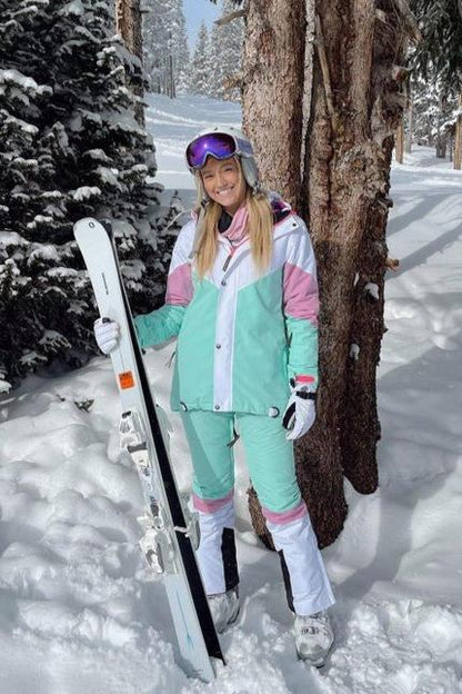 1080 Women's Ski & Snowboard Jacket - Pastel Pink, White & Pastel Mint - OOSC Clothing - USA