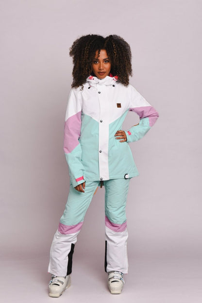 1080 Women's Ski & Snowboard Jacket - Pastel Pink, White & Pastel Mint - OOSC Clothing - USA