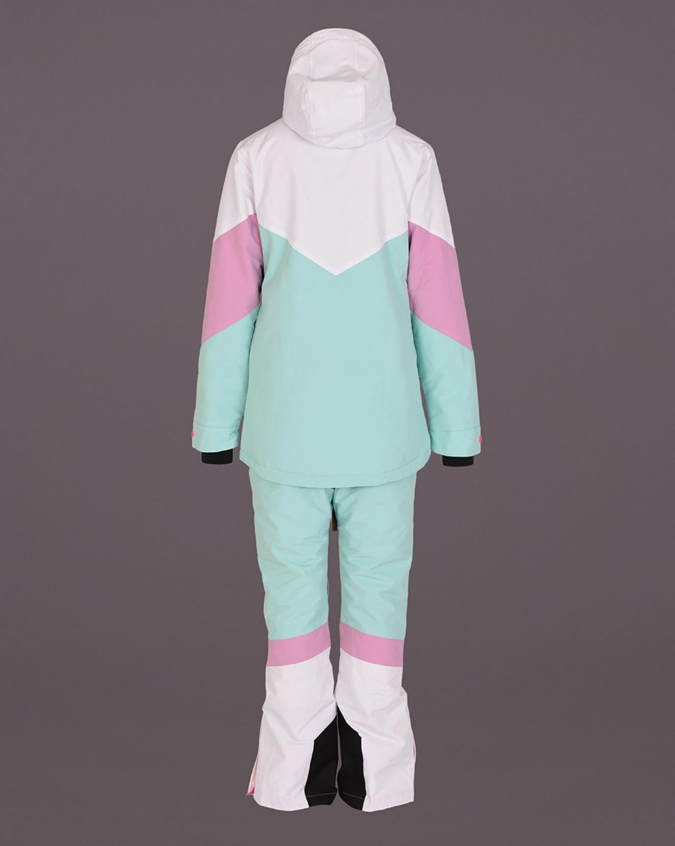 1080 Women's Ski & Snowboard Jacket - Pastel Pink, White & Pastel Mint - OOSC Clothing - USA