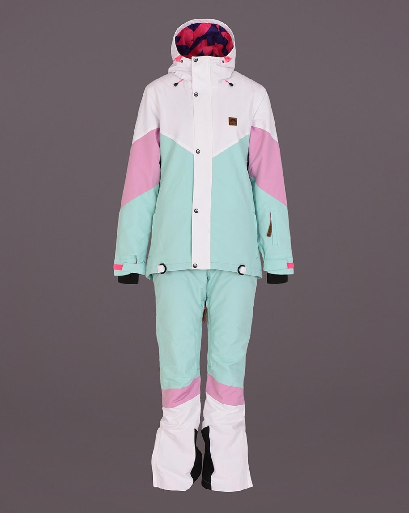 1080 Women's Ski & Snowboard Jacket - Pastel Pink, White & Pastel Mint - OOSC Clothing - USA