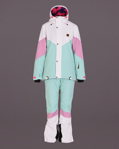 1080 Women's Ski & Snowboard Jacket - Pastel Pink, White & Pastel Mint - OOSC Clothing - USA