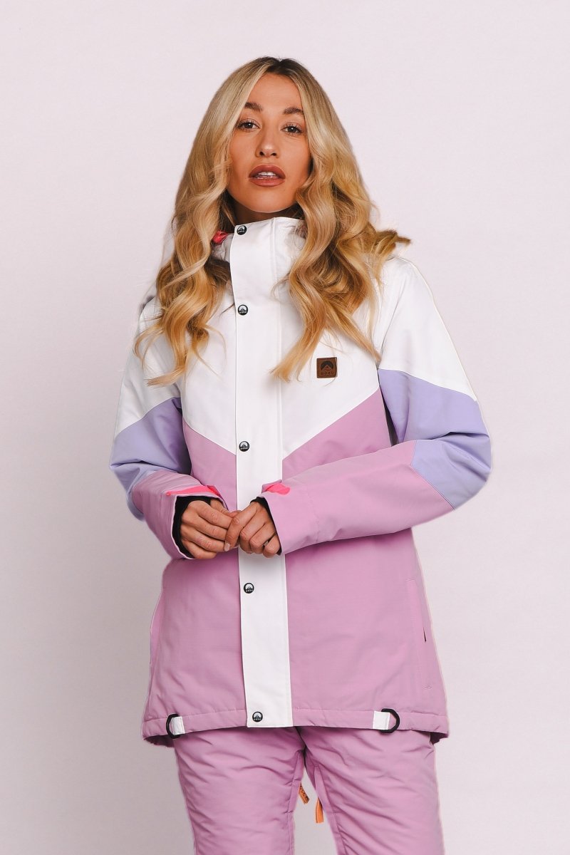 1080 Women's Ski & Snowboard Jacket - Pastel Pink, White & Pastel Purple - OOSC Clothing - USA