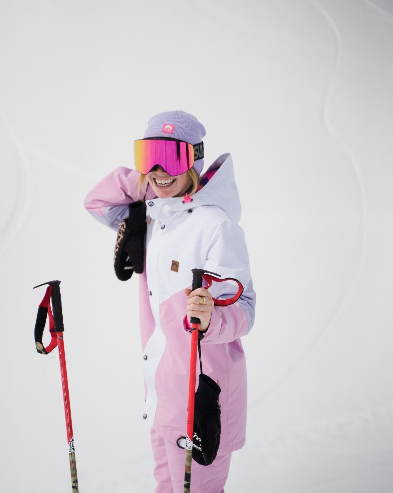 1080 Women's Ski & Snowboard Jacket - Pastel Pink, White & Pastel Purple - OOSC Clothing - USA