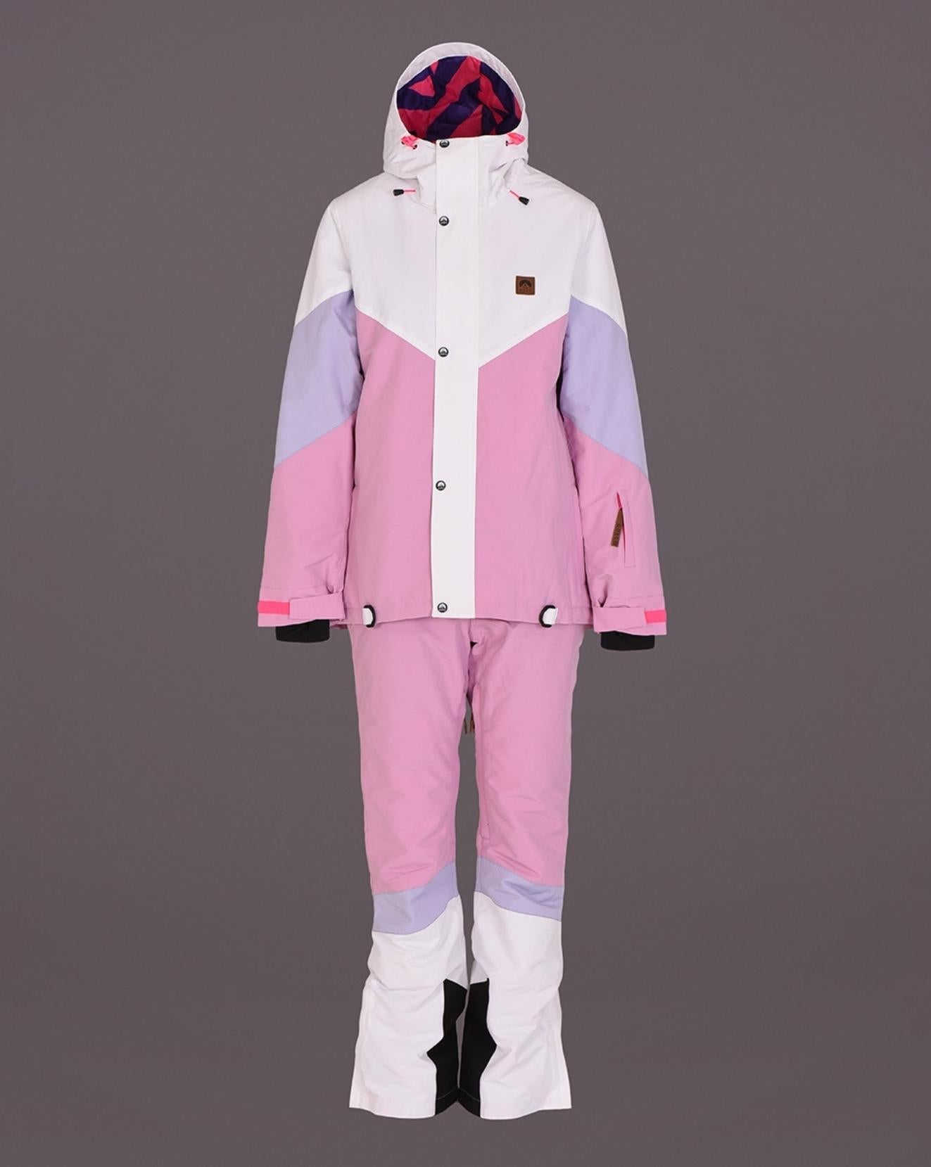 1080 Women's Ski & Snowboard Jacket - Pastel Pink, White & Pastel Purple - OOSC Clothing - USA