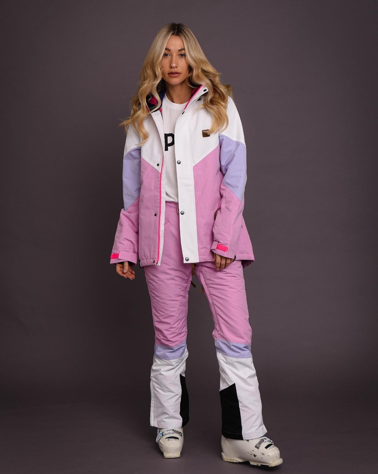 1080 Women's Ski & Snowboard Jacket - Pastel Pink, White & Pastel Purple - OOSC Clothing - USA