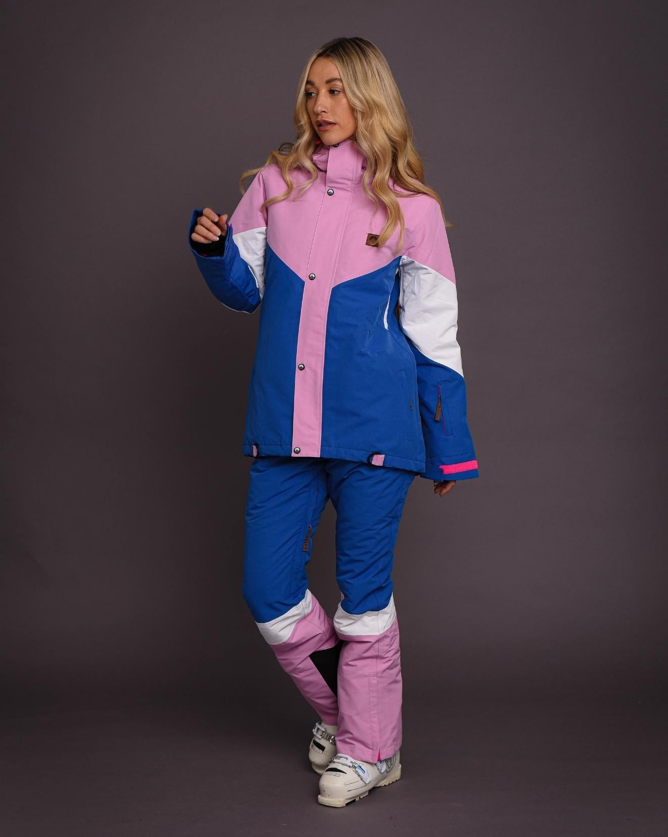 1080 Women's Ski & Snowboard Pant - Pastel Pink, White & Blue - OOSC Clothing - USA