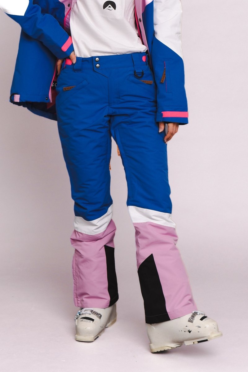 1080 Women's Ski & Snowboard Pant - Pastel Pink, White & Blue - OOSC Clothing - USA