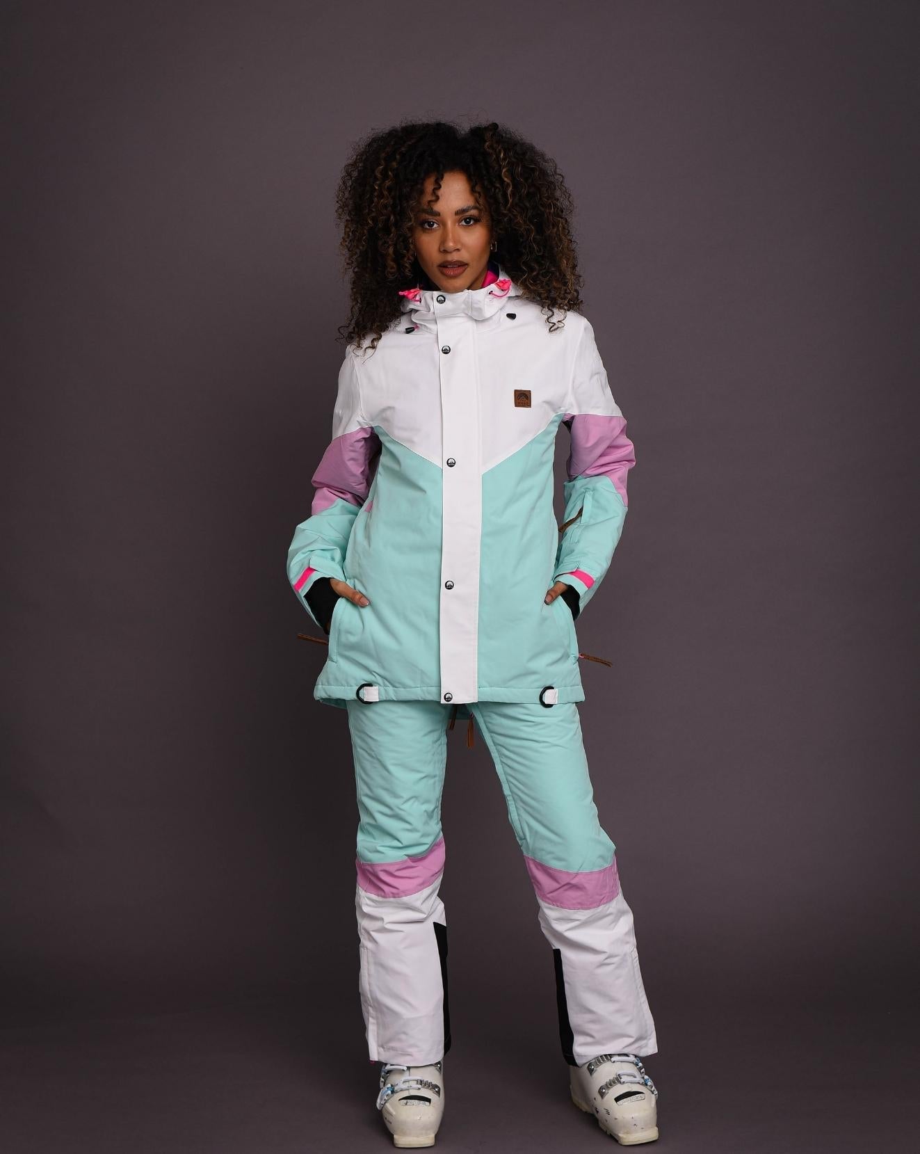 1080 Women's Ski & Snowboard Pant - Pastel Pink, White & Pastel Mint - OOSC Clothing - USA