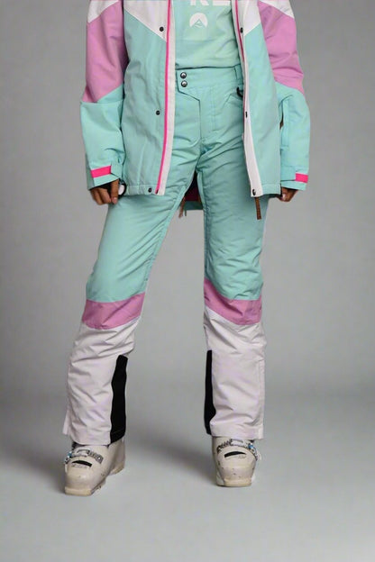 1080 Women's Ski & Snowboard Pant - Pastel Pink, White & Pastel Mint - OOSC Clothing - USA