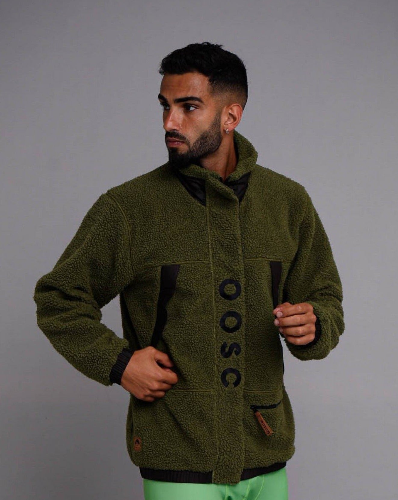 Khaki Green & Black Sherpa Fleece | Unisex - OOSC Clothing – OOSC