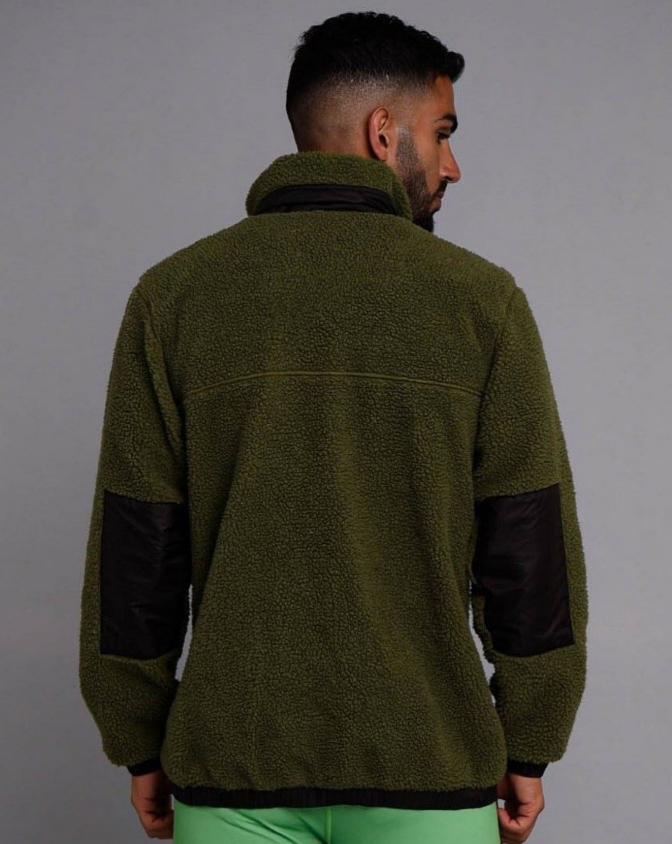 Khaki Green & Black Sherpa Fleece | Unisex - OOSC Clothing – OOSC