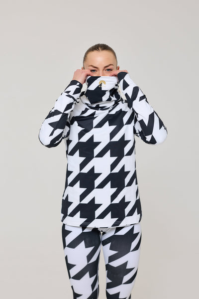 Black & White Houndstooth Women's High Neck Baselayer Top