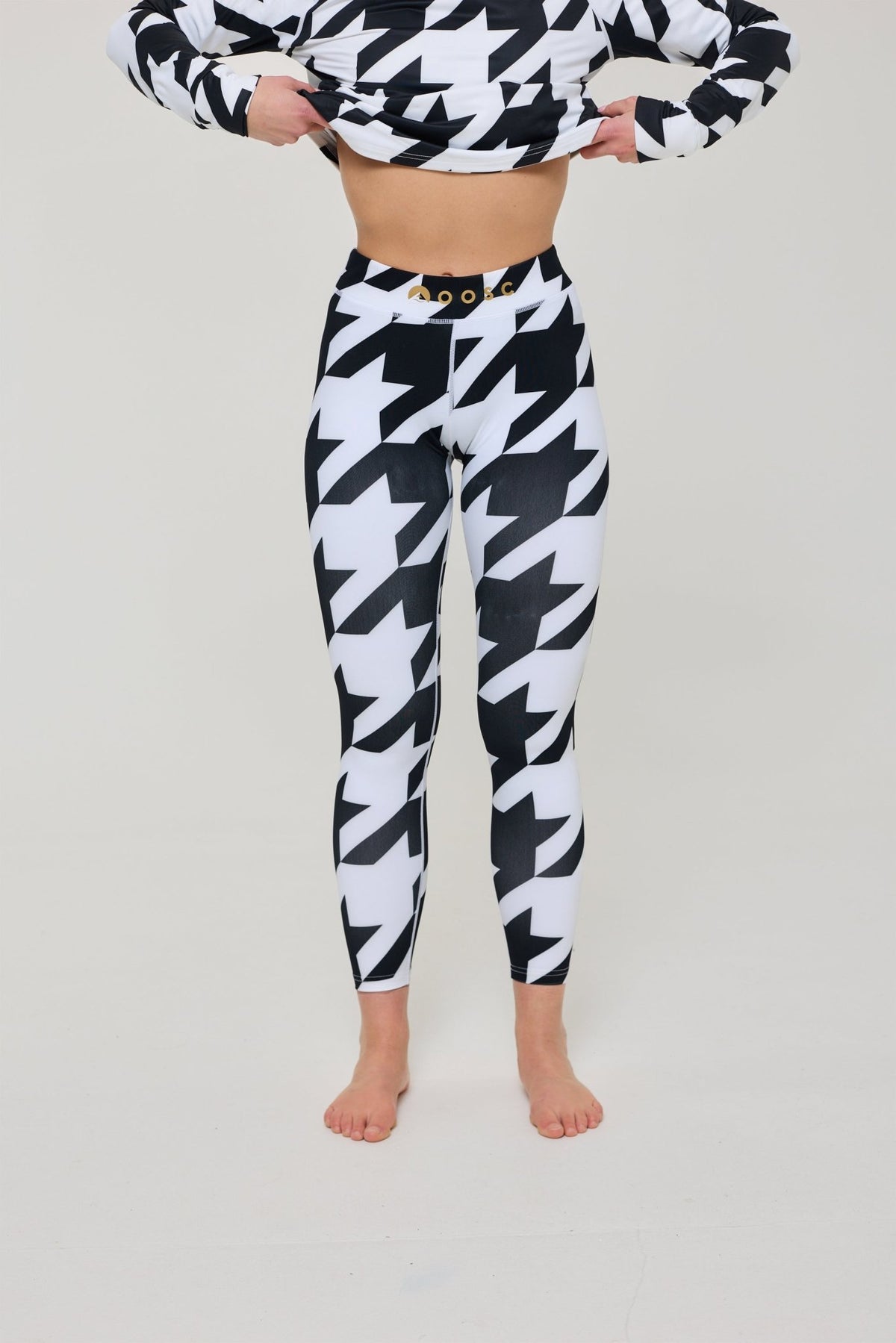 Baselayer Leggings - Black & White Houndstooth Women's - OOSC Clothing - USA
