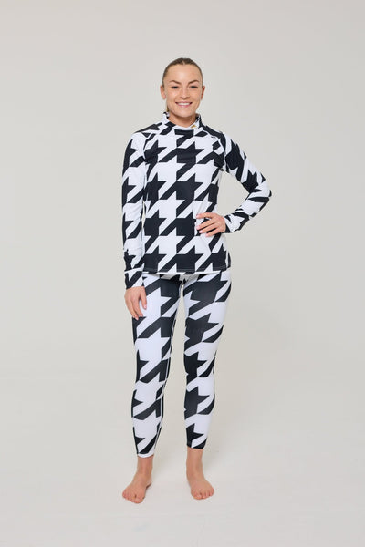 Black & White Houndstooth Women's Baselayer Top - OOSC Clothing - USA