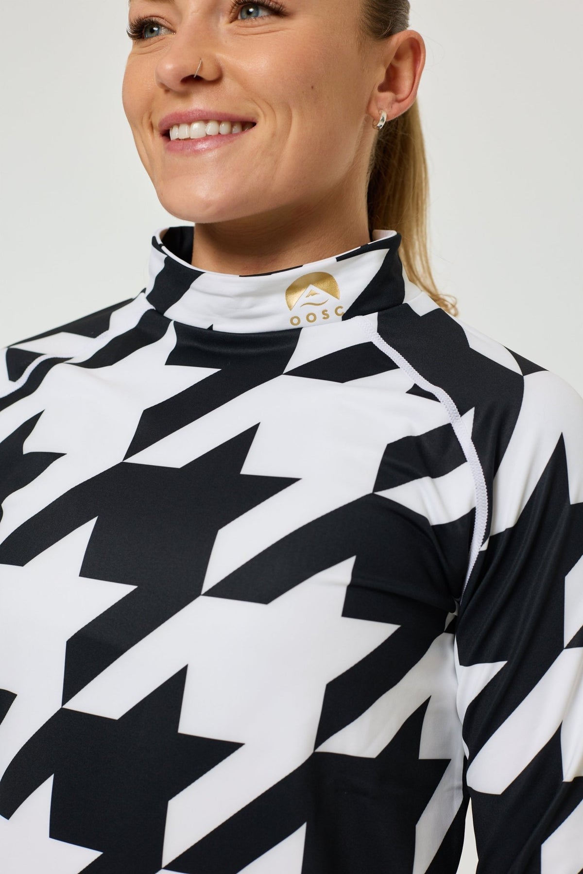 Black & White Houndstooth Women's Baselayer Top - OOSC Clothing - USA