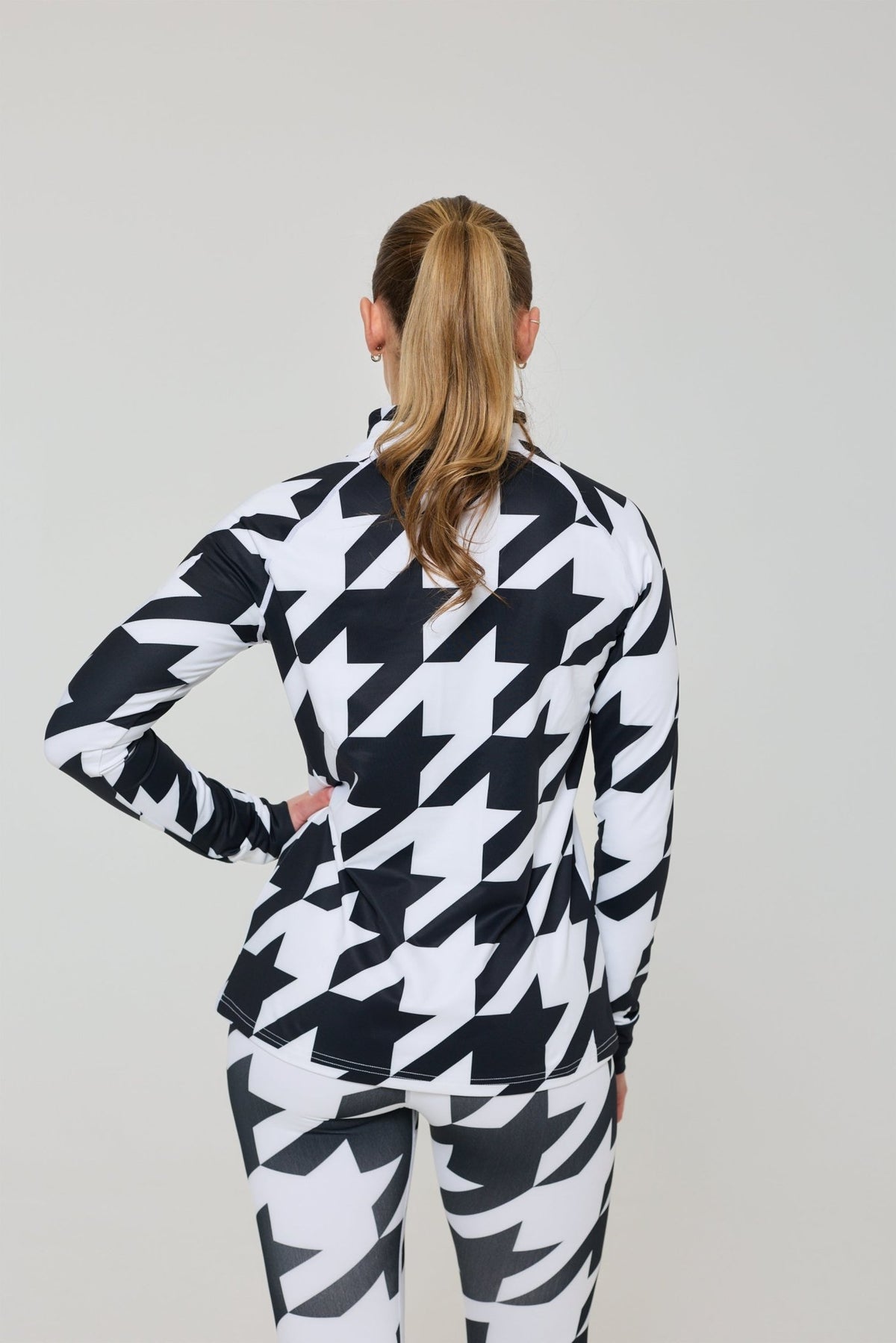 Black & White Houndstooth Women's Baselayer Top - OOSC Clothing - USA