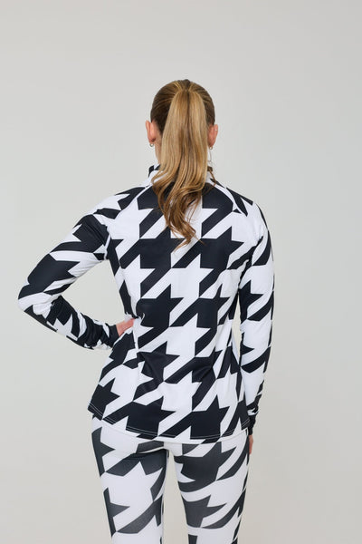 Black & White Houndstooth Women's Baselayer Top - OOSC Clothing - USA