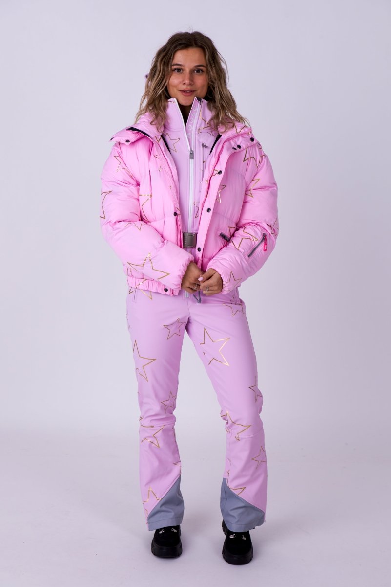 Pink puffer ski jacket sale