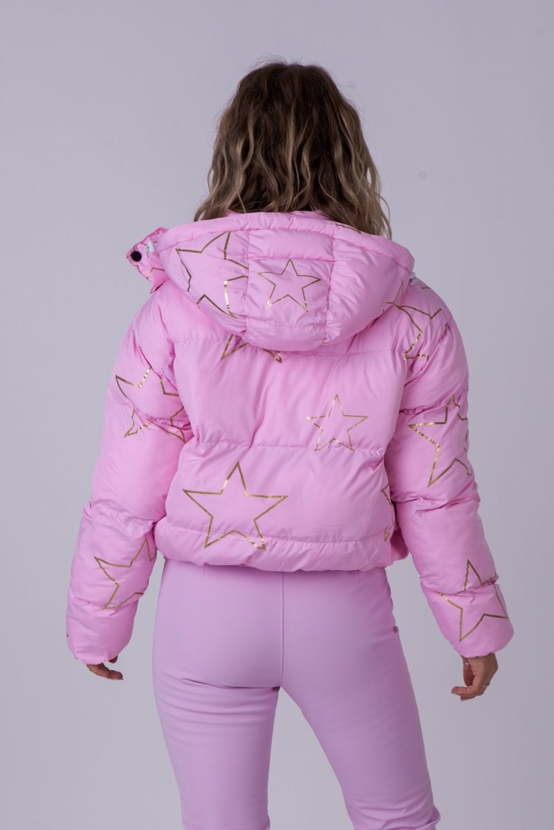 Chic Puffer Jacket - Pink with Gold Stars - OOSC Clothing - USA