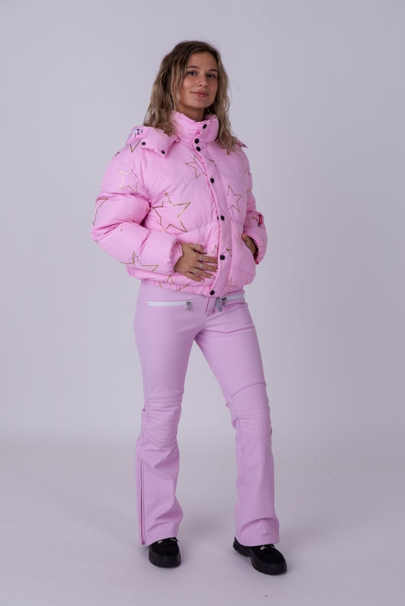 Chic Puffer Jacket - Pink with Gold Stars - OOSC Clothing - USA