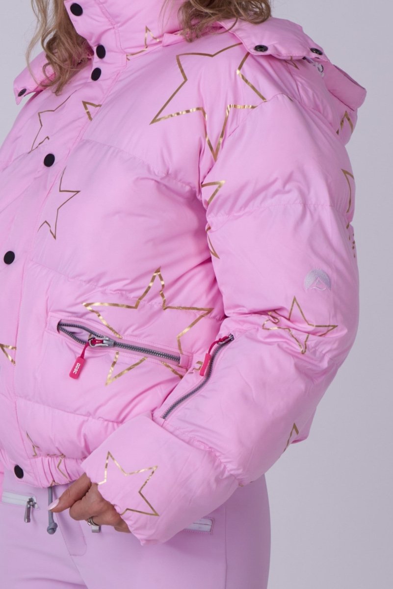 Chic Puffer Jacket - Pink with Gold Stars - OOSC Clothing - USA