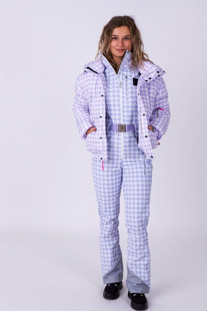 Chic Puffer Jacket - Purple Houndstooth - OOSC Clothing - USA