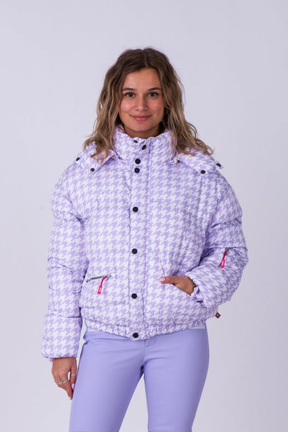 Chic Puffer Jacket - Purple Houndstooth - OOSC Clothing - USA