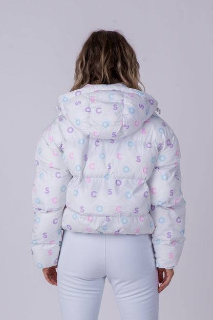 Chic Puffer Jacket - White OOSC Print - OOSC Clothing - USA