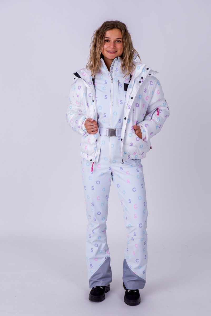 Chic Ski Suit - White OOSC Print - OOSC Clothing - USA